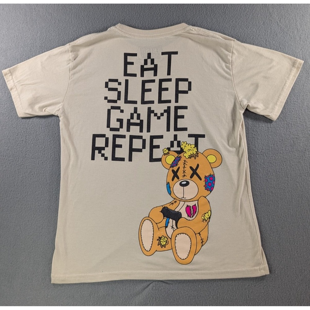 Fresh Laundry Boys Eat‎ Sleep Game Repeat Teddy Bear Graphic T-Shirt Large Tan